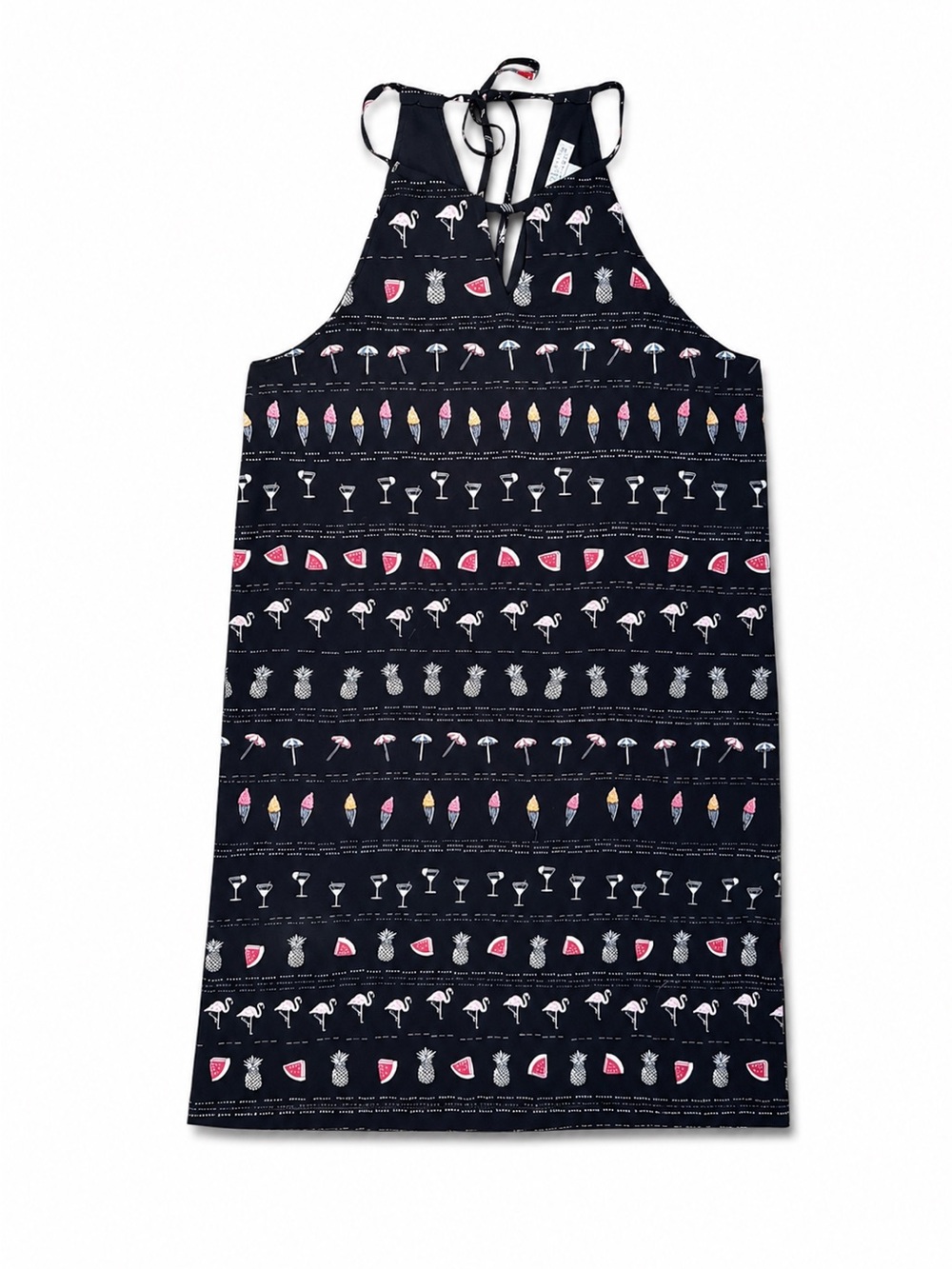 Finn & Grace Halter Summer Dress Small Lined Beachy Flamingo Pineapple Martini
